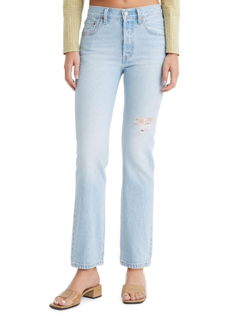 Levi's 50th Anniversary Straight Leg Jeans Floral Knee Patch
